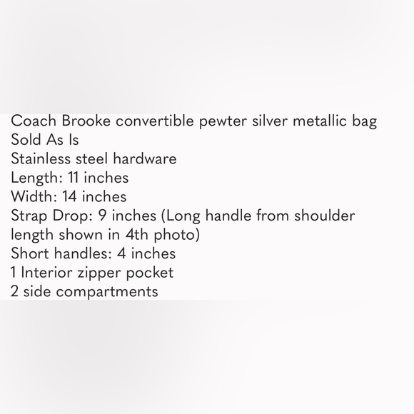 Coach Brooke Convertible Pewter Silver Metallic Shoulder Bag like new - Picture 4 of 16